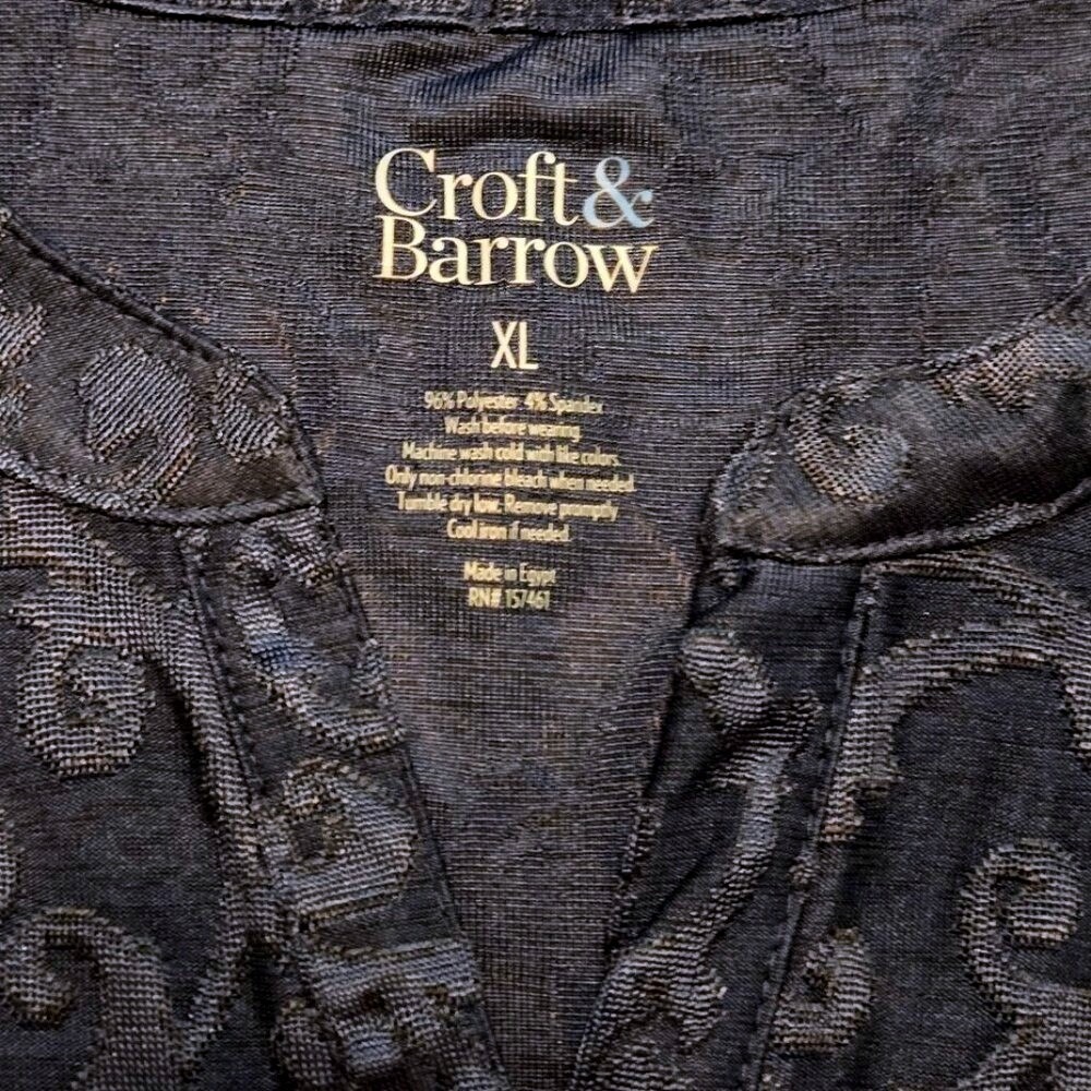 Croft & Barrow Womens XL Navy Blue Burnout Damask Roll Tab Sleeve Henley Top - Picture 8 of 8